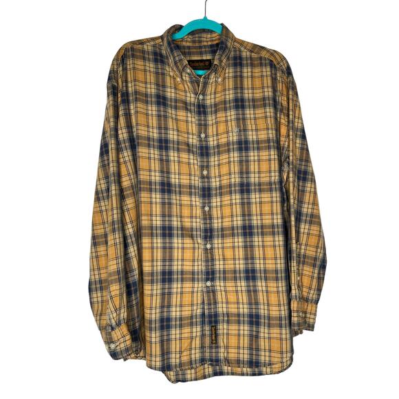 Timberland Weathergear Men's Button-down Shirt in Orange and Blue Plaid Size L - Picture 1 of 5